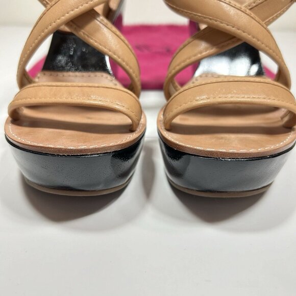 DIANE von FURSTENBERG  Ankle Strap Wedge Platform Sandals Tan Leather Sz 9.5 M - Picture 4 of 11